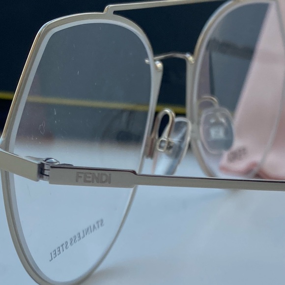 Fendi Women`s Silver-tone Geometric Aviator Eyeglass Frames FF0329 03YG 00 Italy main image 9